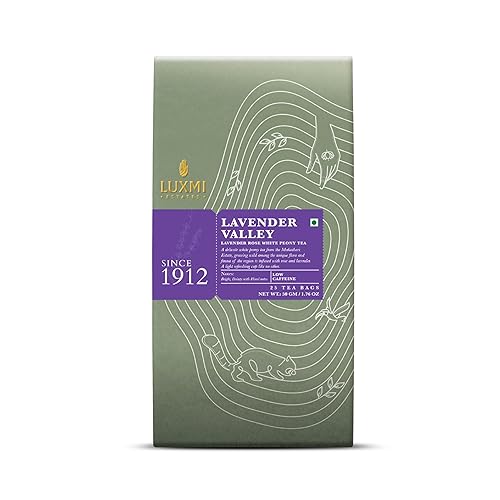 Luxmi Estates Lavender Valley - Té blanco de 25 bolsas de té (1.76oz)  Té blanco orgánico certificado