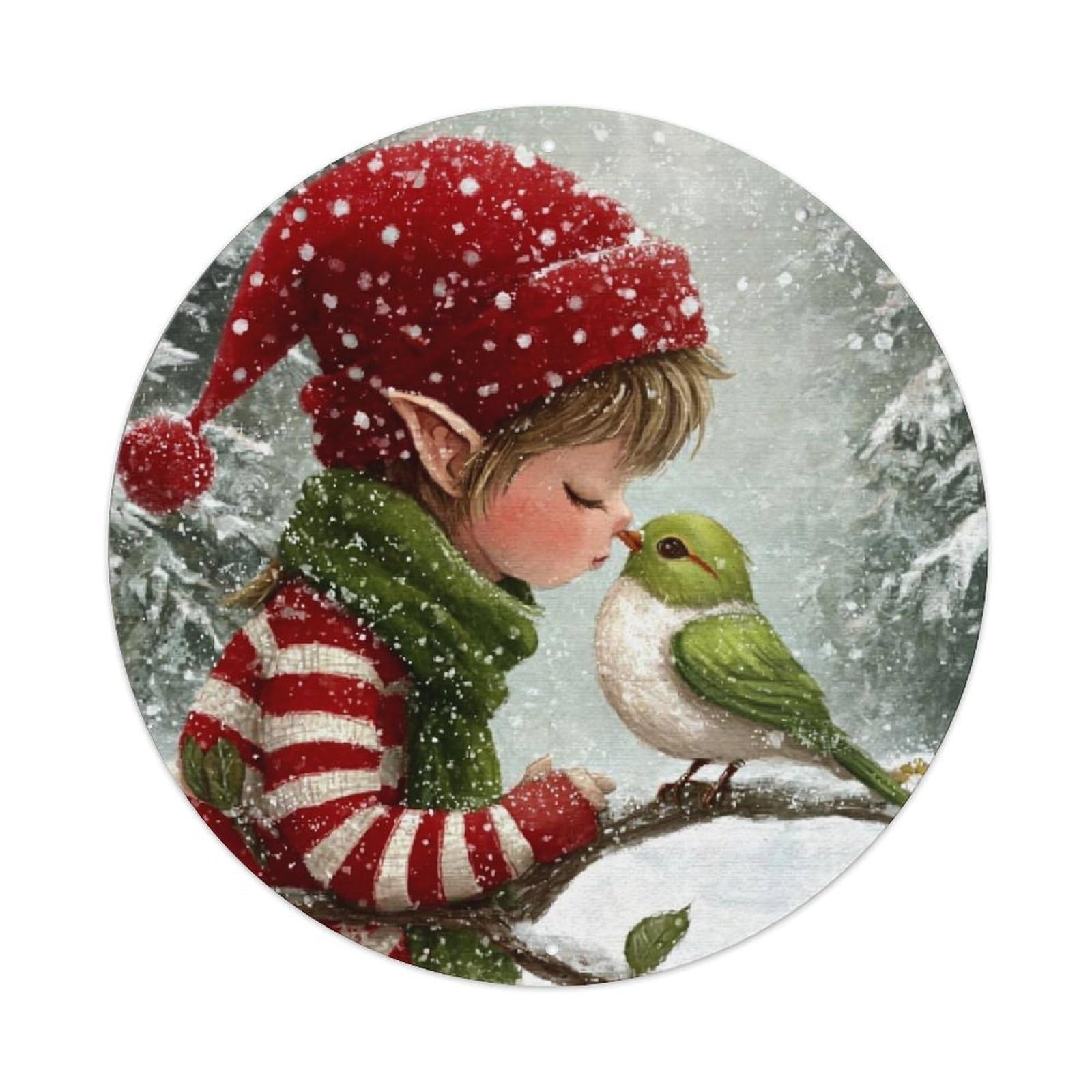 Jdyaojiesheng Vintage Elf Kissing Bird In Snow Round Tin Sign Retro Metal Wall Decor Metal Poster, Home Bar Garage Farmhouse Cafe Wall Art Decoration 8X8inch