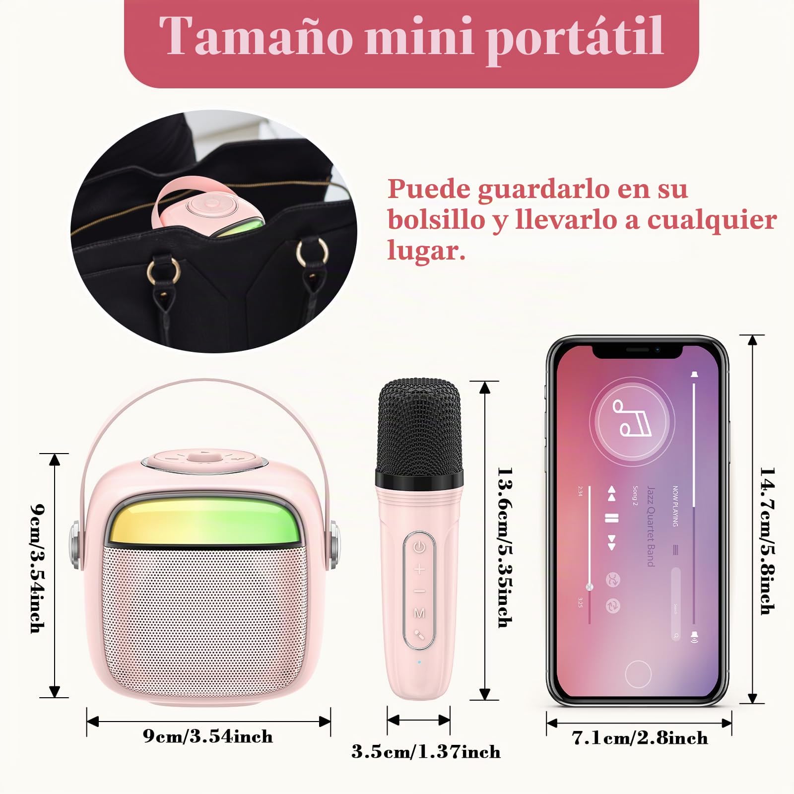 PTHTECHUS Máquina de Karaoke para niños, Juego de micrófono, Altavoz Bluetooth portátil, micrófono, máquinas de Karaoke para Cargar Juguetes electrónicos Rosa