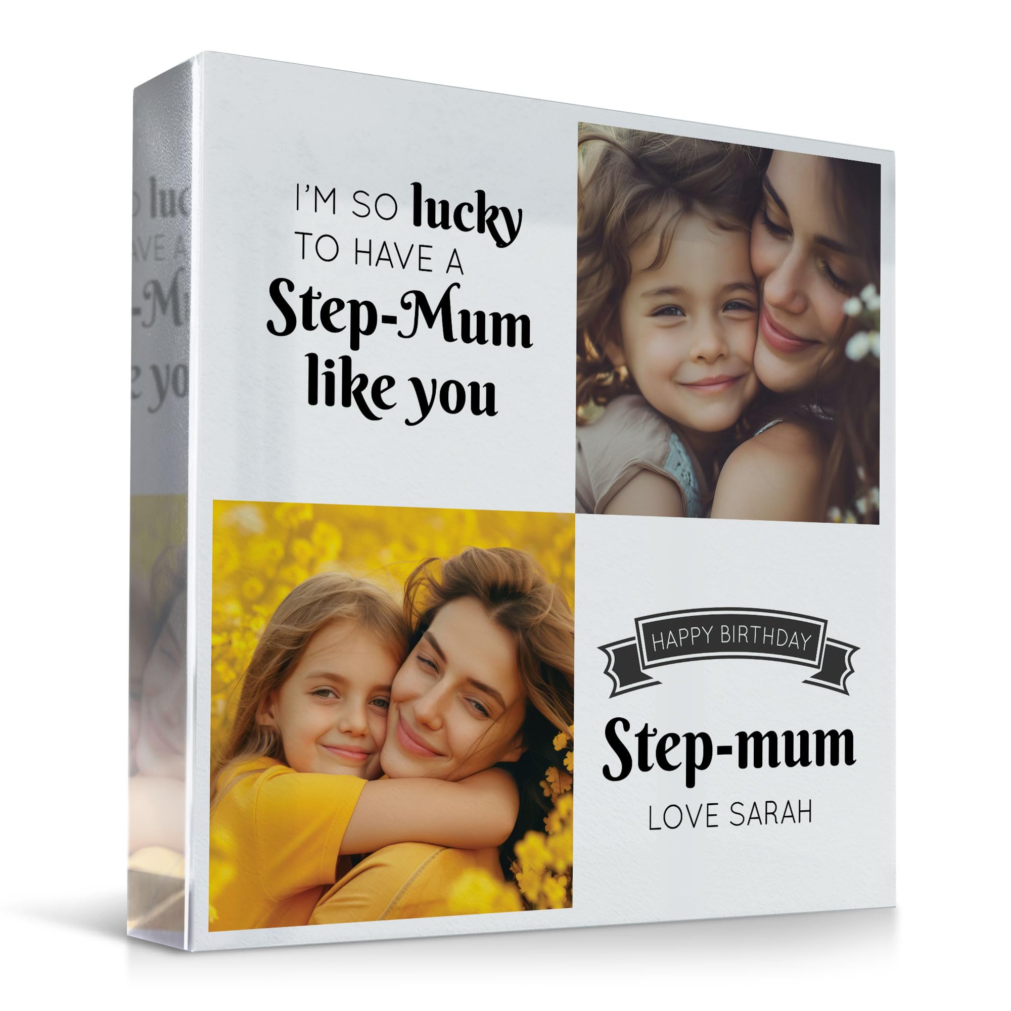 RED OCEAN Personalised Step-Mum Birthday Gifts - Custom Acrylic Freestanding Photo Block Gift - Birthday Gifts For Step Mum - Stepmum Birthday Gifts - Personalised Birthday Gifts For Her