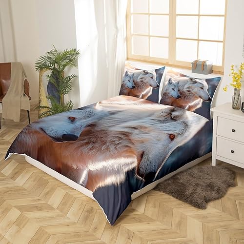 Miniatura 3 de 3D Wolves Printed Bedding Set,Arctic Wolf Duvet Cover forKidsTeenBoysGirls,Wild Animals Comforter Cover Decorative Room,White Wolf