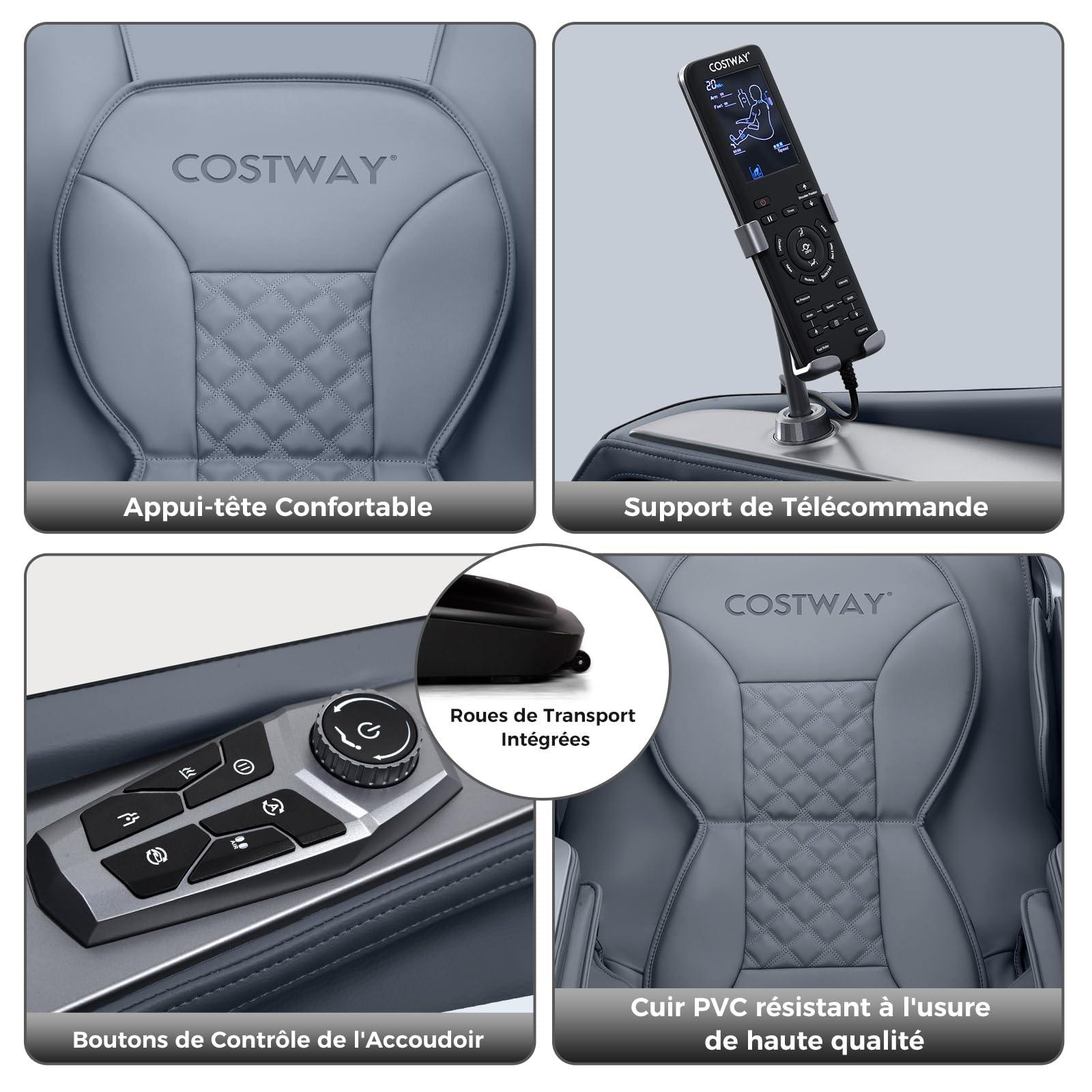 COSTWAY Fauteuil de Massage Électrique, Fauteuil de Massage Inclinable Rail SL avec 12 Modes Automatiques 5 Techniques de Massage Chauffage et Rouleaux Télécommande Haut-Parleur (Noir)