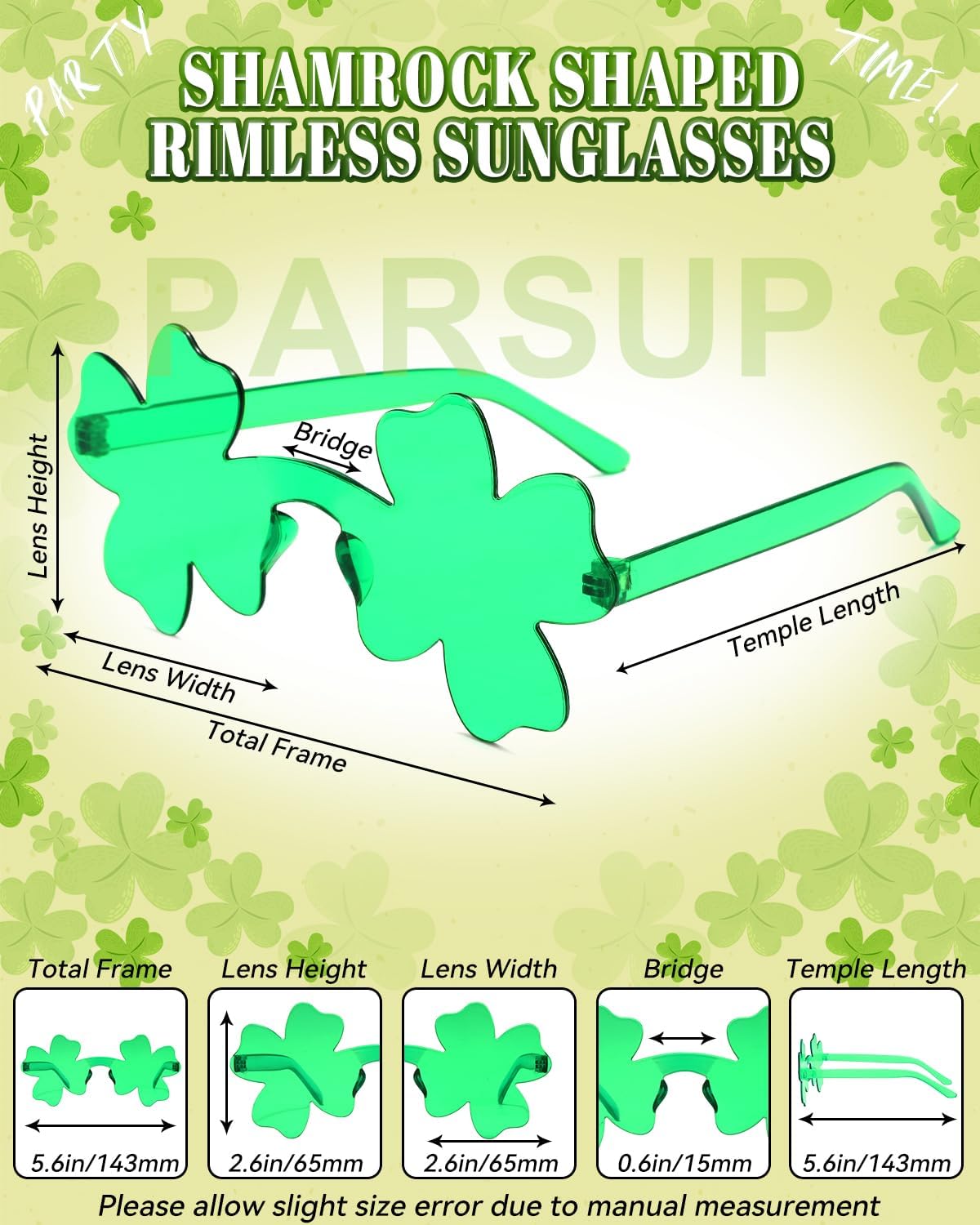 12 Pairs St. Patricks Day Glasses, Irish Green Four Leaf Shamrock Glasses Eyeglasses for Saint Patricks Day Party Props Favors, Saint Paddy Day Accessories - Image 2