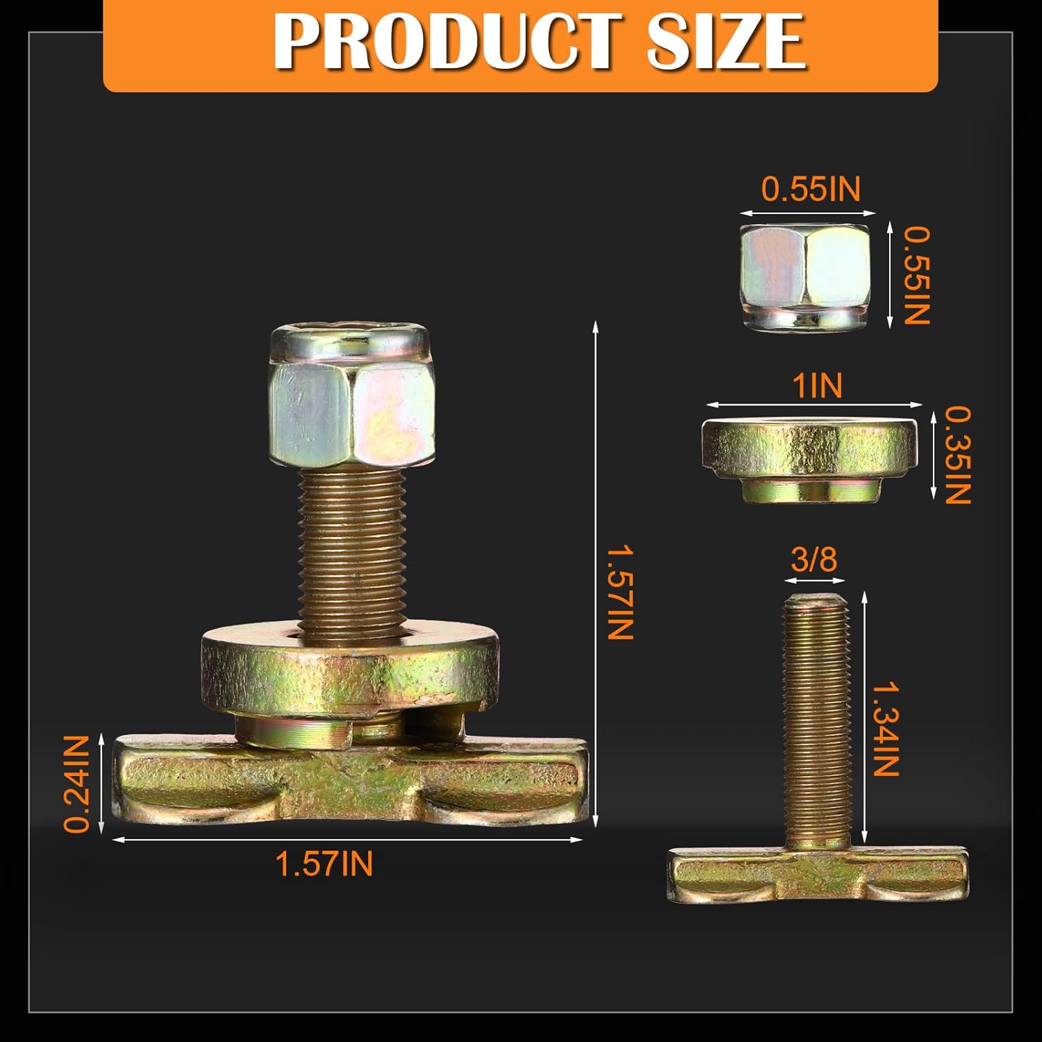 Tandefio 10 Pcs L Track Double Lug Threaded Stud Nut Fitting Tie Down Bearing 5500 LBS Using with L Track Rail to Create Heavy Duty Bolt Down Anchor Points for Trailer Truck Bed Cargo Control (Gold)