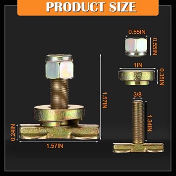 Tandefio 10 Pcs L Track Double Lug Threaded Stud Nut Fitting Tie Down Bearing 5500 LBS Using with L Track Rail to Create Heavy Duty Bolt Down Anchor Points for Trailer Truck Bed Cargo Control (Gold)