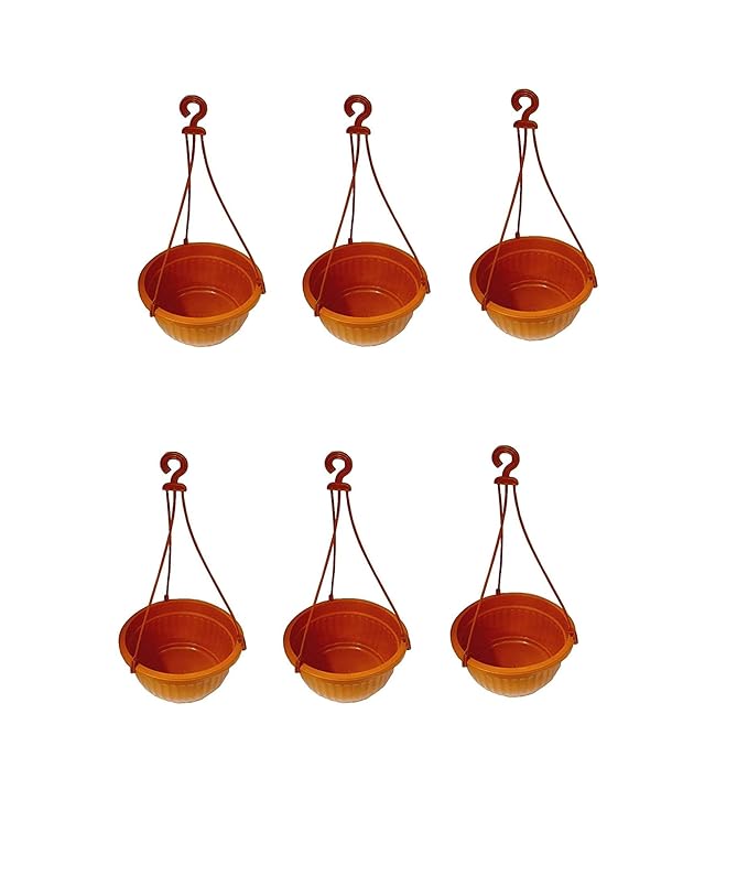 Dhavesai Hanging Pot/Planters, Brown ( Set of 6)