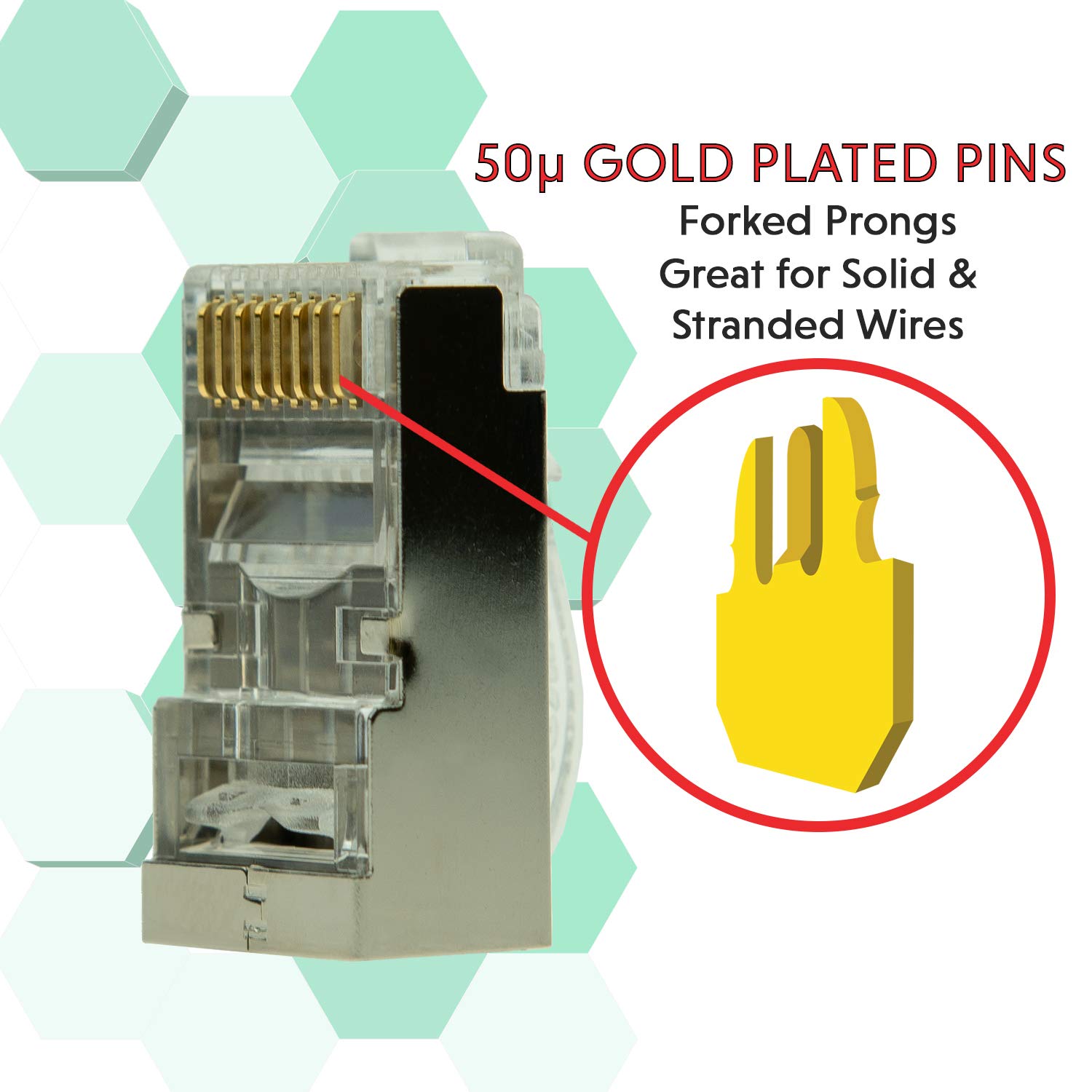 LINKUP - Snagless RJ45 Cat6 STP Connectors | Ethernet Cat 6 8P8C Plugs | STP Gigabit Round Cable Connector | Platinum 50 Mi Gold Plated High Performance | 100 Pack