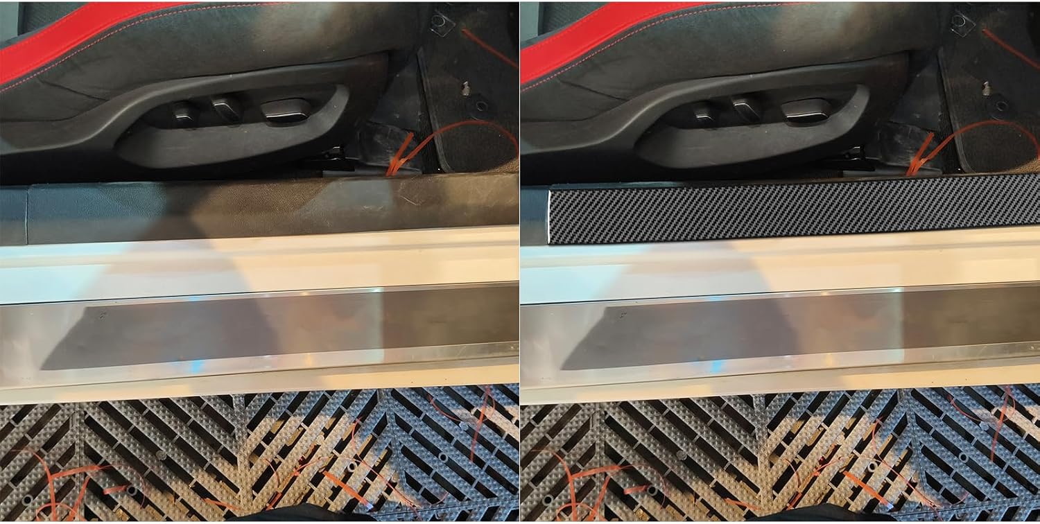 NVCNX for C7 Corvette Accessories Real Carbon Fiber Thick Overlay Sticker Decal Door Sill Scuff Plate Door Entry Guard Cover Interior Trim 2PCs for Stingray / Z06 / Stingray Z51 / Grand Sport / ZR1