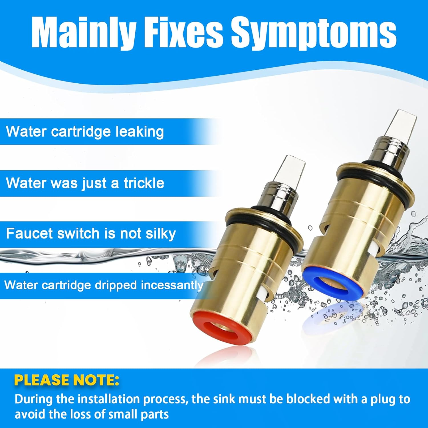 Upgraded 1-099XKJKABNF & 1-100XKJKABNF Ceramic 1/4-Turn Cold & Hot Cartridge Kit, Compatible with Chicago Parts, Short Stem for Exposed-Caps, Easy to Install - Image 5