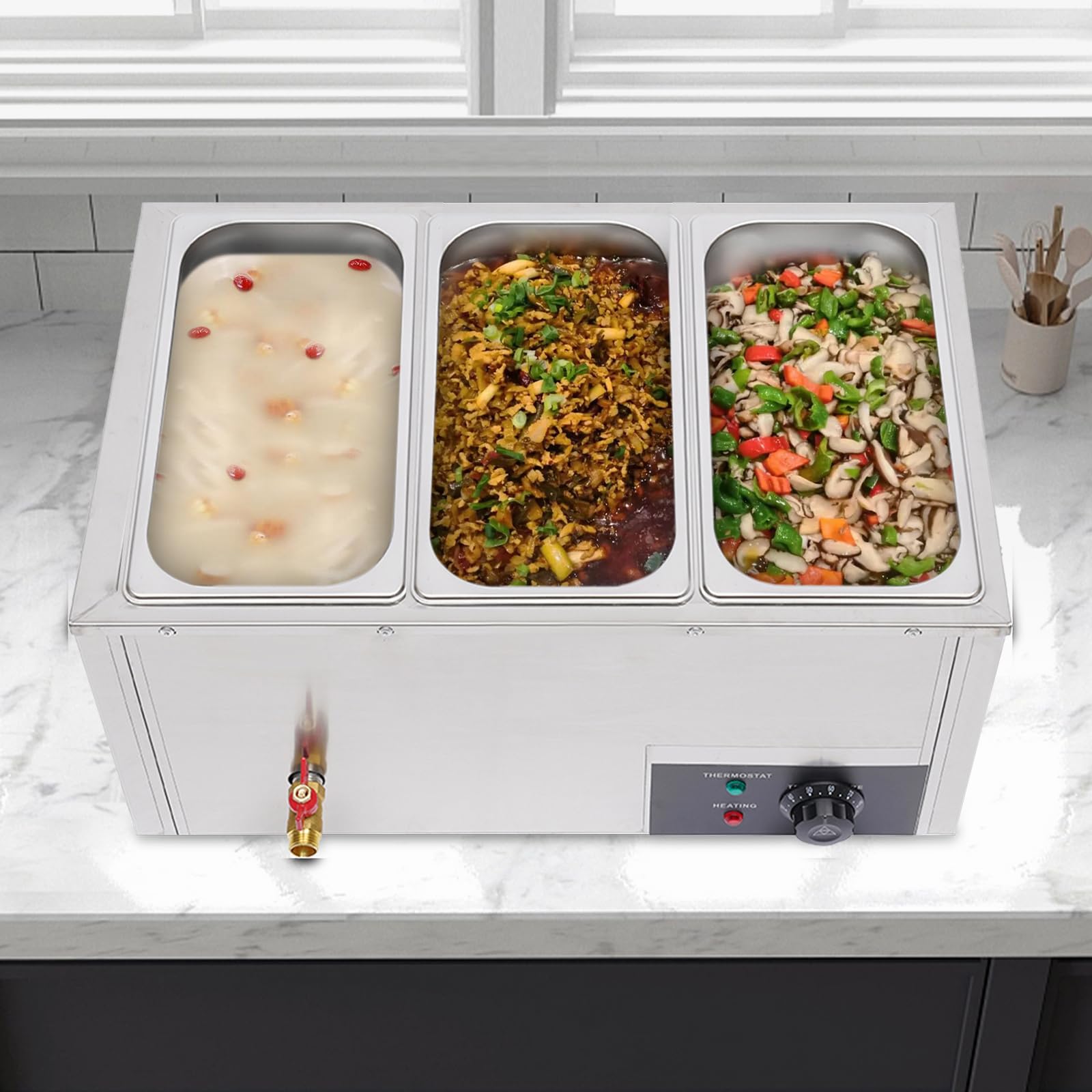 Chafing Dish Food Warmer Capacity 8 Litres 3 x Stainless Steel Warming Container Food Warmer for Buffet Camping Party Chafing Warming Containers