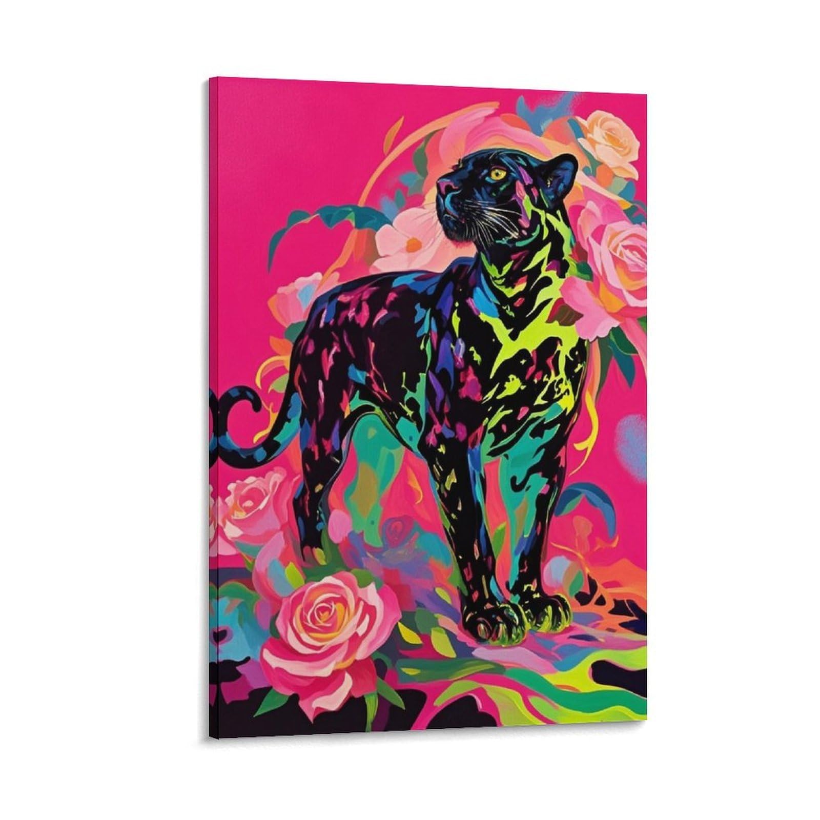 EMYXPAQM Black Panther Canvas Wall Art Black Panther Flowers Canvas Prints Artwork for Living Room And Bedroom Wall Decor Gift 16x24inch(40x60cm)