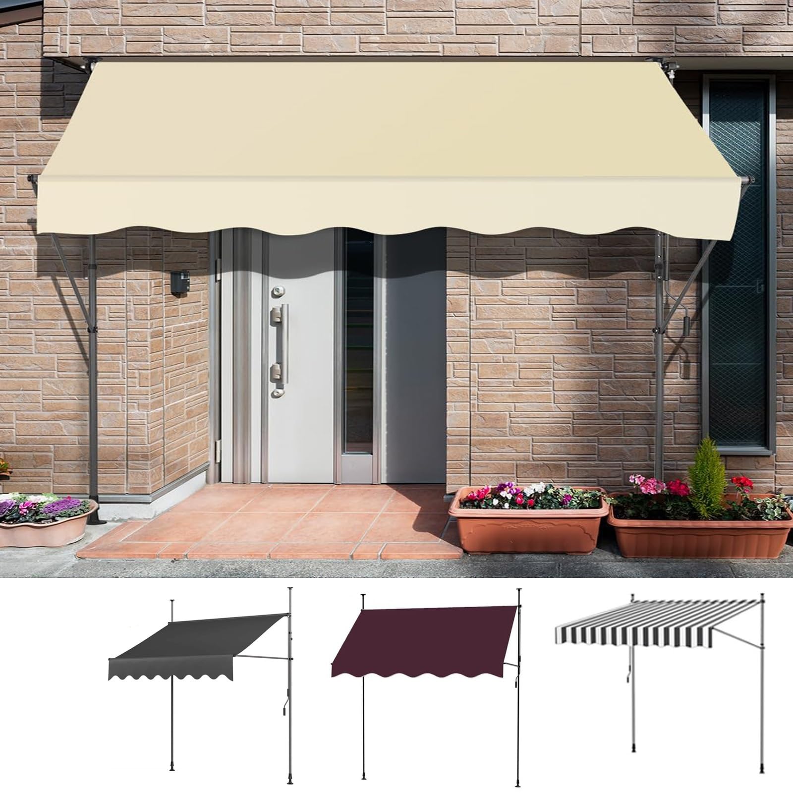 Auvent de terrasse manuel 2x1,2m gris et blanc avec cadre aluminium réglable