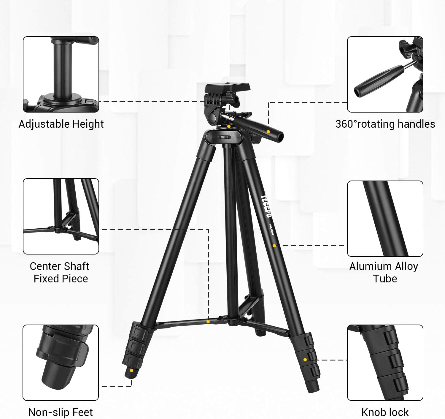 Bеѕt Cуbеr Mоndау 🔥 TECCPO Portable Tripod, for Laser Level, Bluetooth, Lightweight Tripod for Phone/Camera, 360° Ball Head, 15.7-53 Inch Adjustable, Universal Clip, Carry Bag, for Travel, Home, Construction - PMLT01H