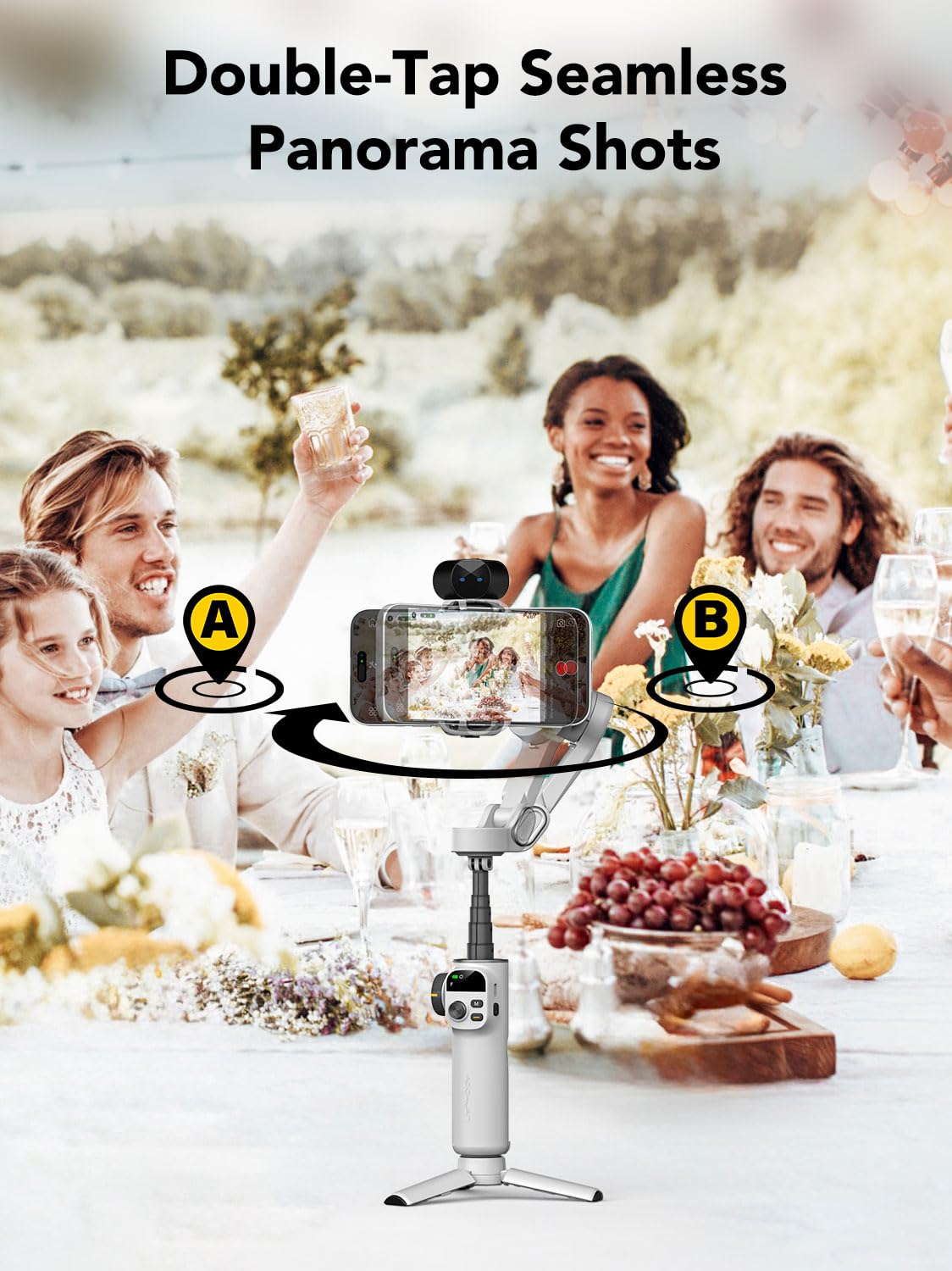 Smartphone Stabilisateur de cardan, Perche d'extension, Suivi du Visage Objets sans Application, cardan pour iPhone et Android, écran OLED, contrôle gestuel stabilisateur, AOCHUAN Smart X2AI Blanc