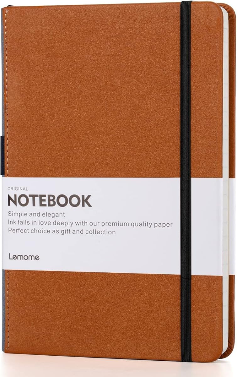 Amazon.com : Lemome Thick Classic Notebook with Pen Loop A5 College Ruled Hardcover Writing Notebook with Pocket + Page Dividers Gifts, Banded, Large, 180 Pages, 8.4 x 5.7 in : Office Products