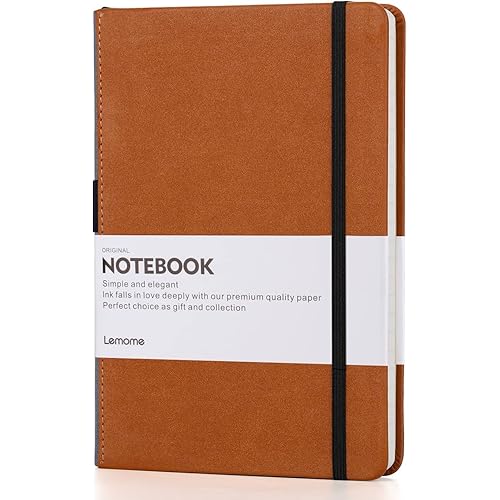 Lemome Thick Classic Notebook with Pen Loop A5 College Ruled Hardcover Writing Notebook with Pocket + Page Dividers Gifts, Banded, Large, 180 Pages, 8.4 x 5.7 in