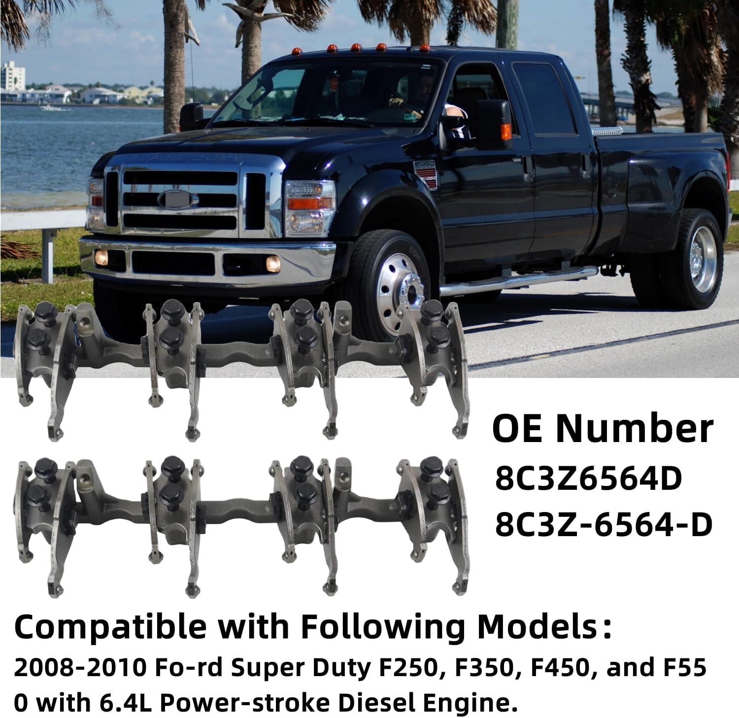 2x Valve Rocker Arm Assembly 8C3Z6564D Compatible with 2008-2010 Fo-rd F250 F350 F450 F550 Super Duty 6.4L 8C3Z-6564-D Vahaha(Pair)