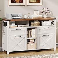 Halitaa Farmhouse 4-Drawer File Cabinet with Adjustable Shelf & Open Storage for Letter/A4 Files - White Home Office Storage