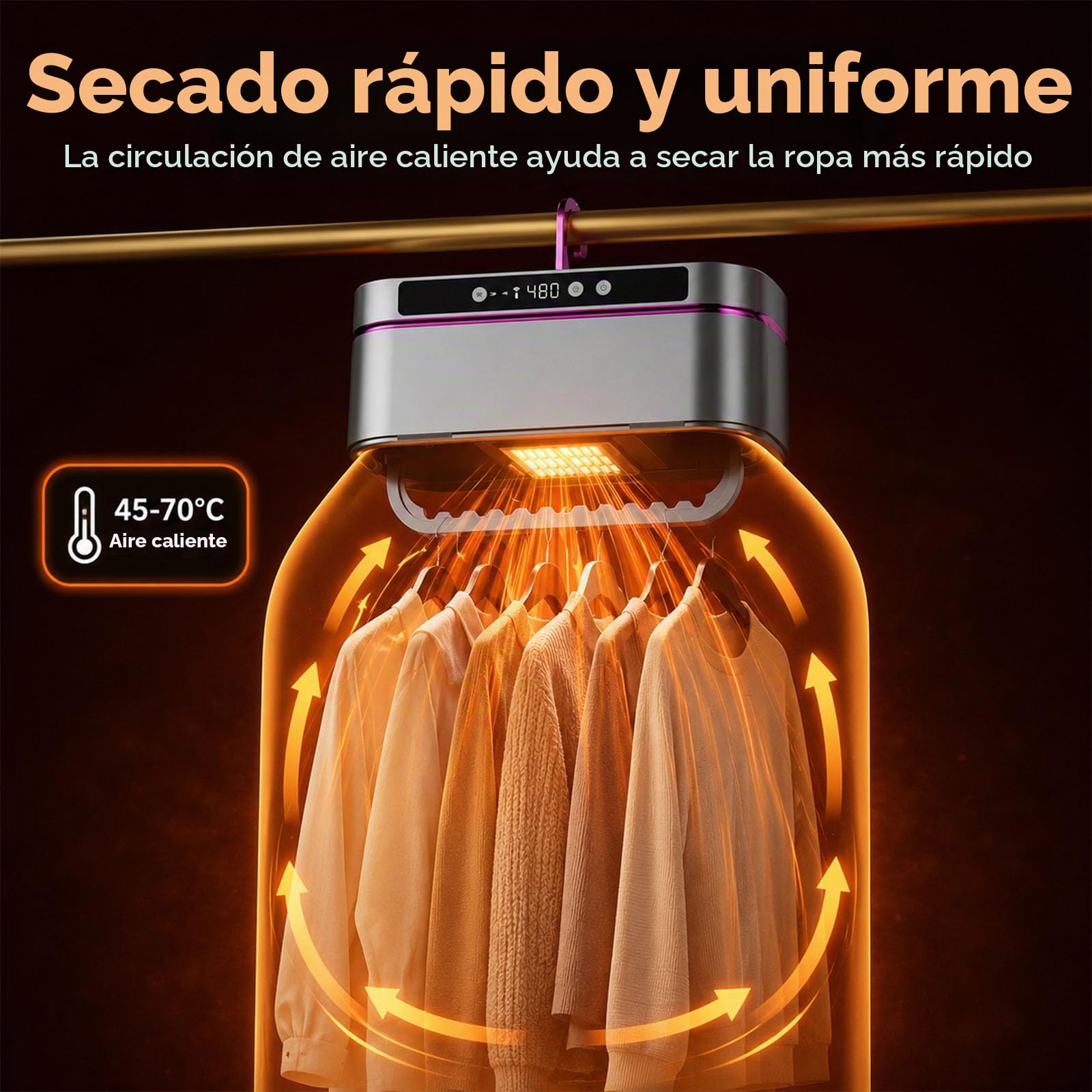 Secadora De Ropa Compacta Con Mando a Distancia,Zapatos y Edredones | Todo Un Solo Aparato,Cuenta Con 2 Niveles De Temperatura y 8 Ajustes De Temporizador,Ideal Para Viajes y Uso Doméstico