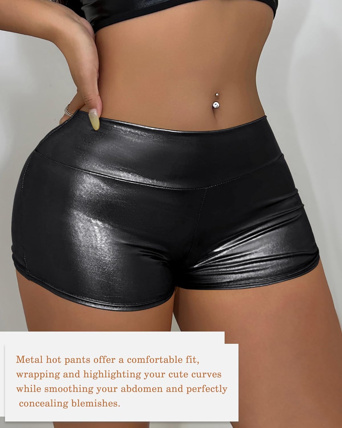 High Waisted Metallic Shorts for Women - Shiny Silver Party Shorts, Stretchy Rave Bottoms for Dance Festival - Image 2