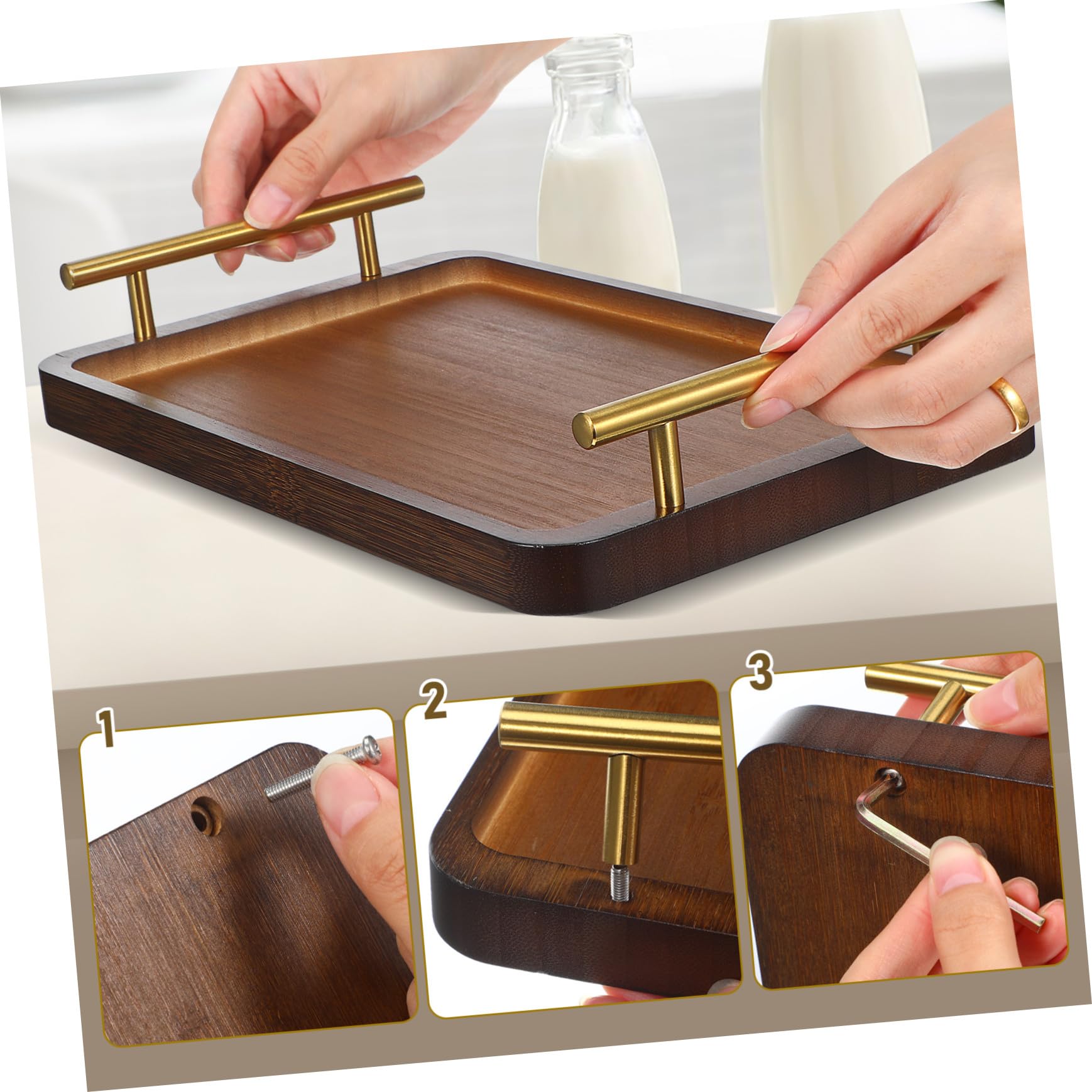 Vassoio da portata in legno massello con manici, vassoio da tavolo in stile cinese vintage per cibo, colazione e snack, elegante piatto da portata in legno per casa e cucina