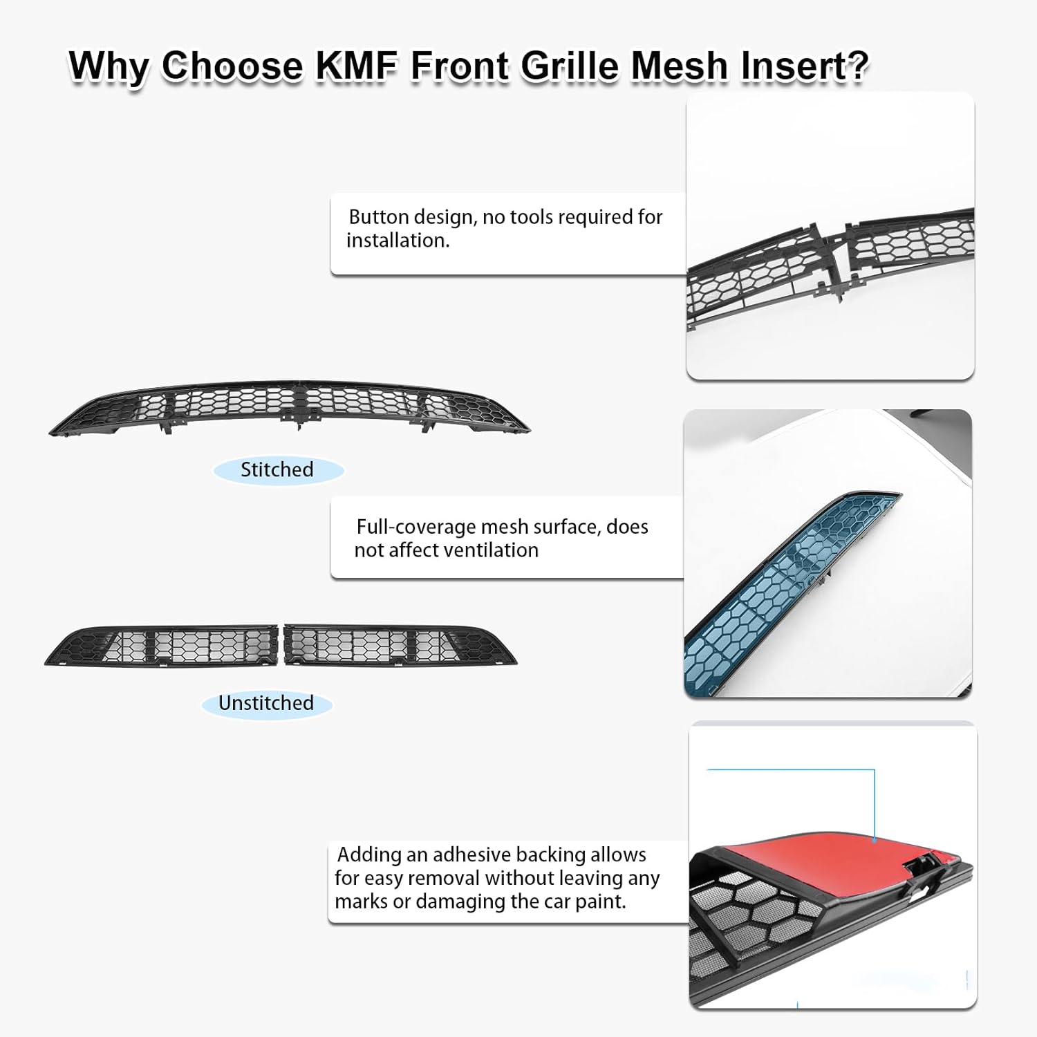 KMF Grille Mesh Inserts for 2019-2024 Tesla Model Y Accessories, ABS Front Air Inlet Vent Grille Cover Detachable Replacement with Insect Protection,Model Y Grill Mesh