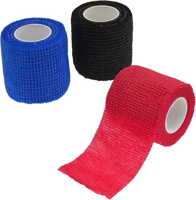 DBOO 3 Pack Cohesive Bandage 5cm x 4.5m Self Adhesive Bandage Elastic Breathable Vet Wrap Pet Bandage Tape(Black, Red, Blue)