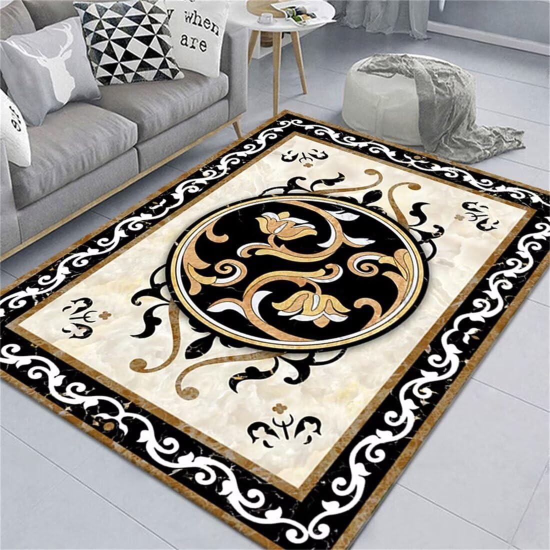 Tapis de restaurant design noir et rond pour terrasses de café