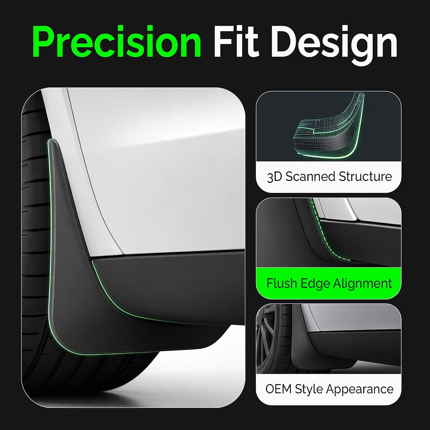 Tesla Model Y Mud Flaps 2020-2024, [OEM-Style No Drill] Mud Flaps – All-Weather Paint Protection Set of 4