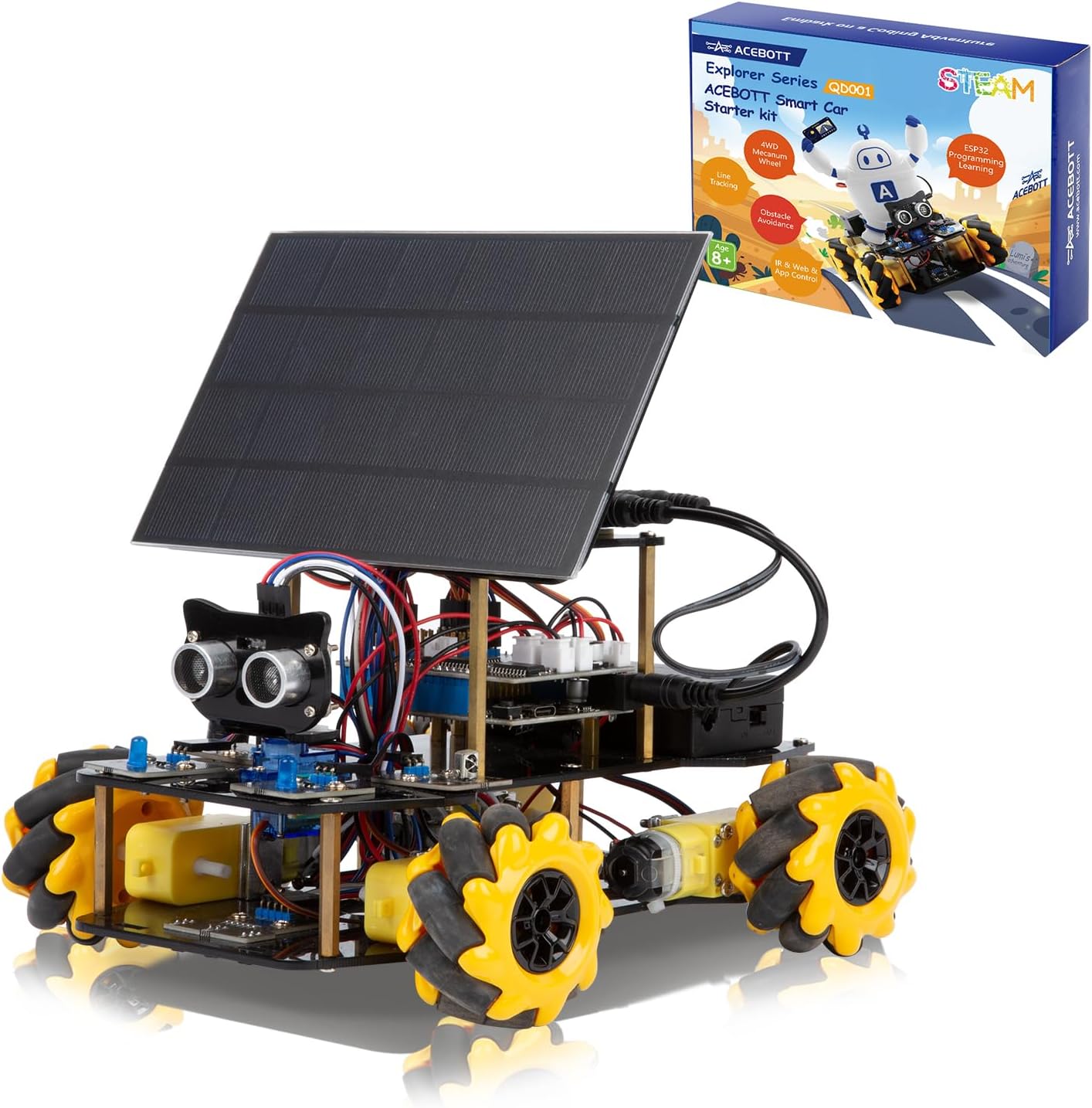 Smart Robot Solar Energy Car Kit, 4WD Remote Control Car Compatible with Arduino IDE, Electronic Programming Project/STEM Education/Science Coding Kit for 12+ Teens Birthday Unique Gifts