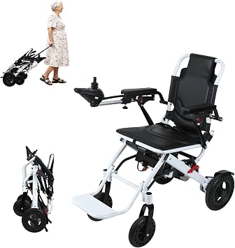 Electric Wheelchair for Adults, Portable Travel Motorized Wheelchair Lightweight Foldable Power Wheelchair with 500W Dual Motors 12 Mile Range with Compact Design for Elderly Disabled White
