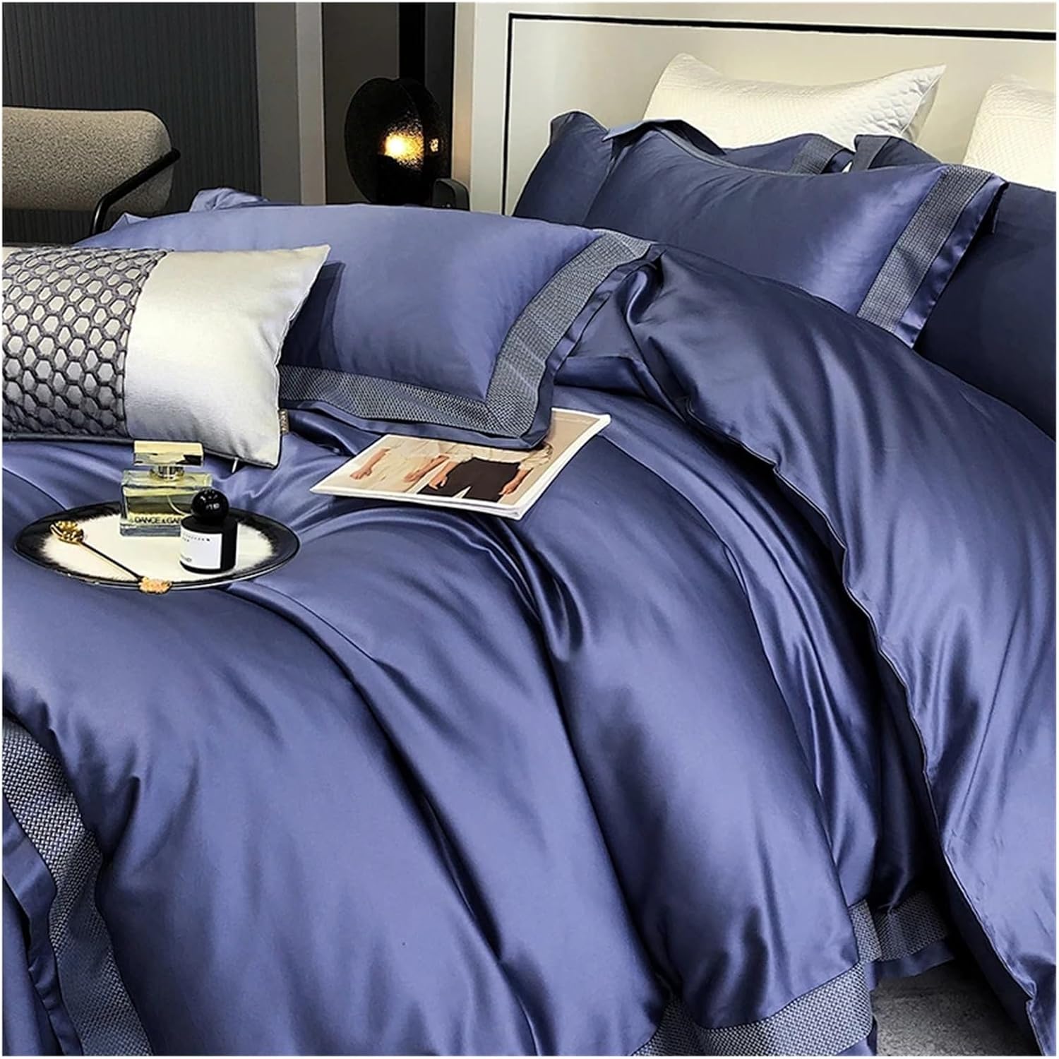 1400TC Pima Cotton Bedding Set Glossy Soft Silky Queen King Size Duvet Cover Set Flat/Fitted Bed Sheet Pillowcases,Bed