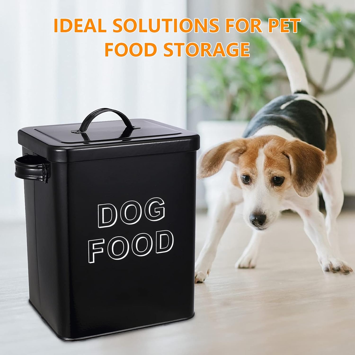 Dog Food Storage Container Farmhouse Pet Food Storage Containers with Lid and Scoop, Perfect Vintage Canister Treats Tin for Kitchen Countertop, Shelf, Great Gift for Pet Owners - Dog Food - Black