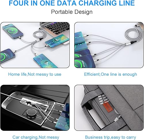 Miniatura 6 de Cable de carga para iPhone de 5.9 ft6 pies Multi 4 en 1 USB Universal Cable de carga rápida Cable de carga múltiple Lightningx2+Tipo C+Micro USB