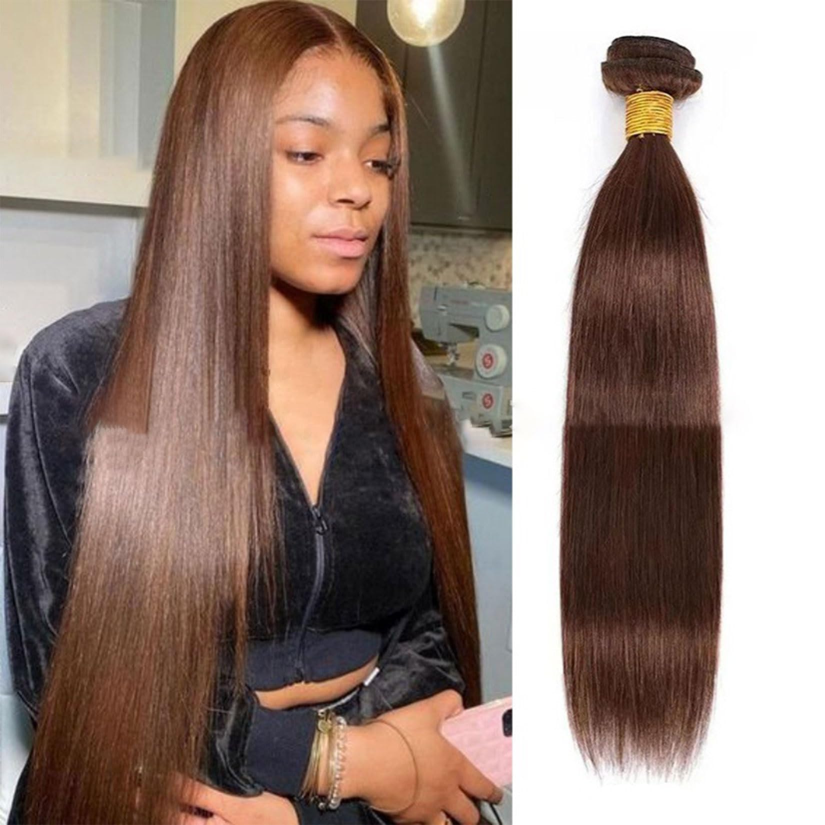 Capelli Brasiliani 1 Pacco Capelli Umani Ricci Doppiamente Selezionati Capelli Umani Pacchi Marrone Cioccolato Lisci Capelli Brasiliani Non Trattati Extension per Testa Intera,14inch