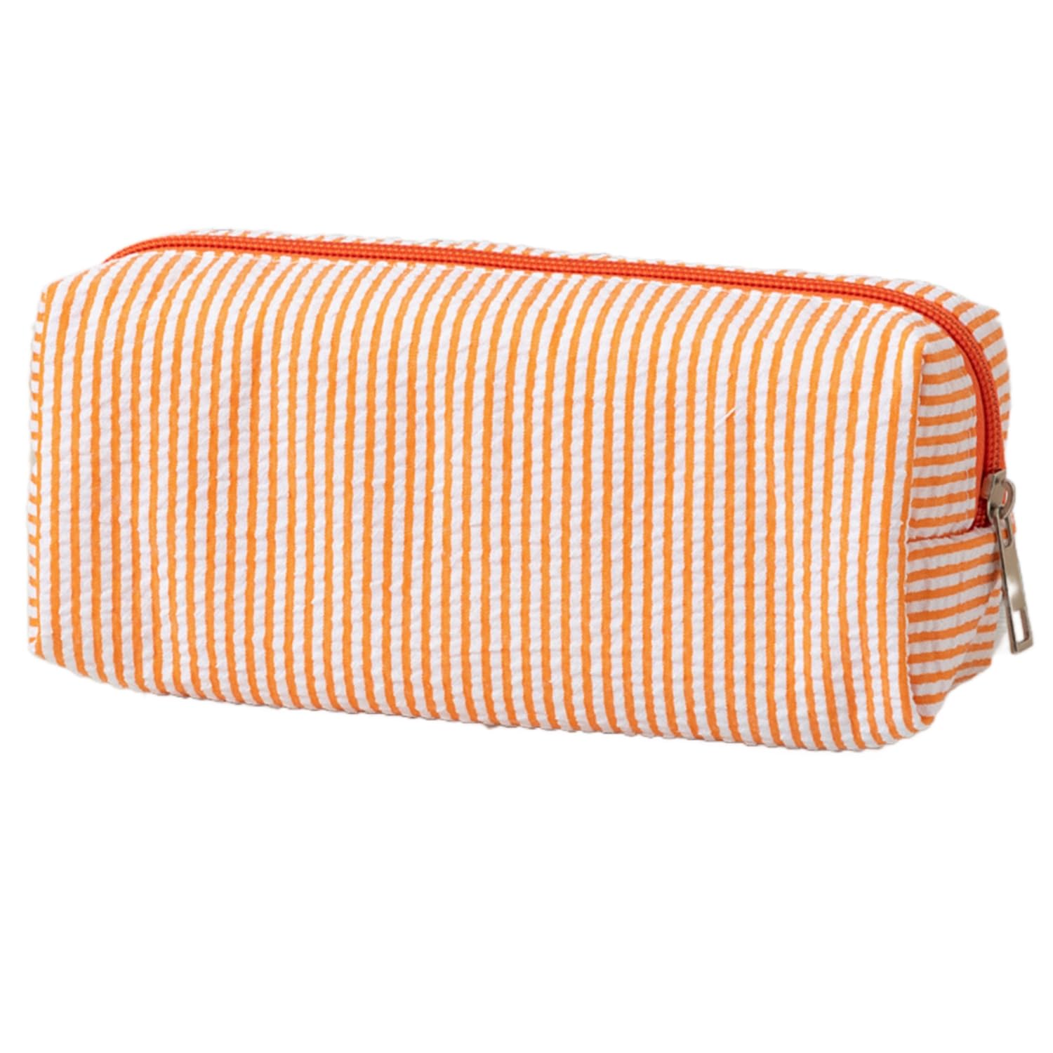 HFHungkeong Cute Pencil Case, Seersucker Pencil Bag Desktop Stationery Finishing Large Capacity Embroidery Striped Travel Storage Bag, Multifunctional Cosmetic Pouch(Orange) — image 1