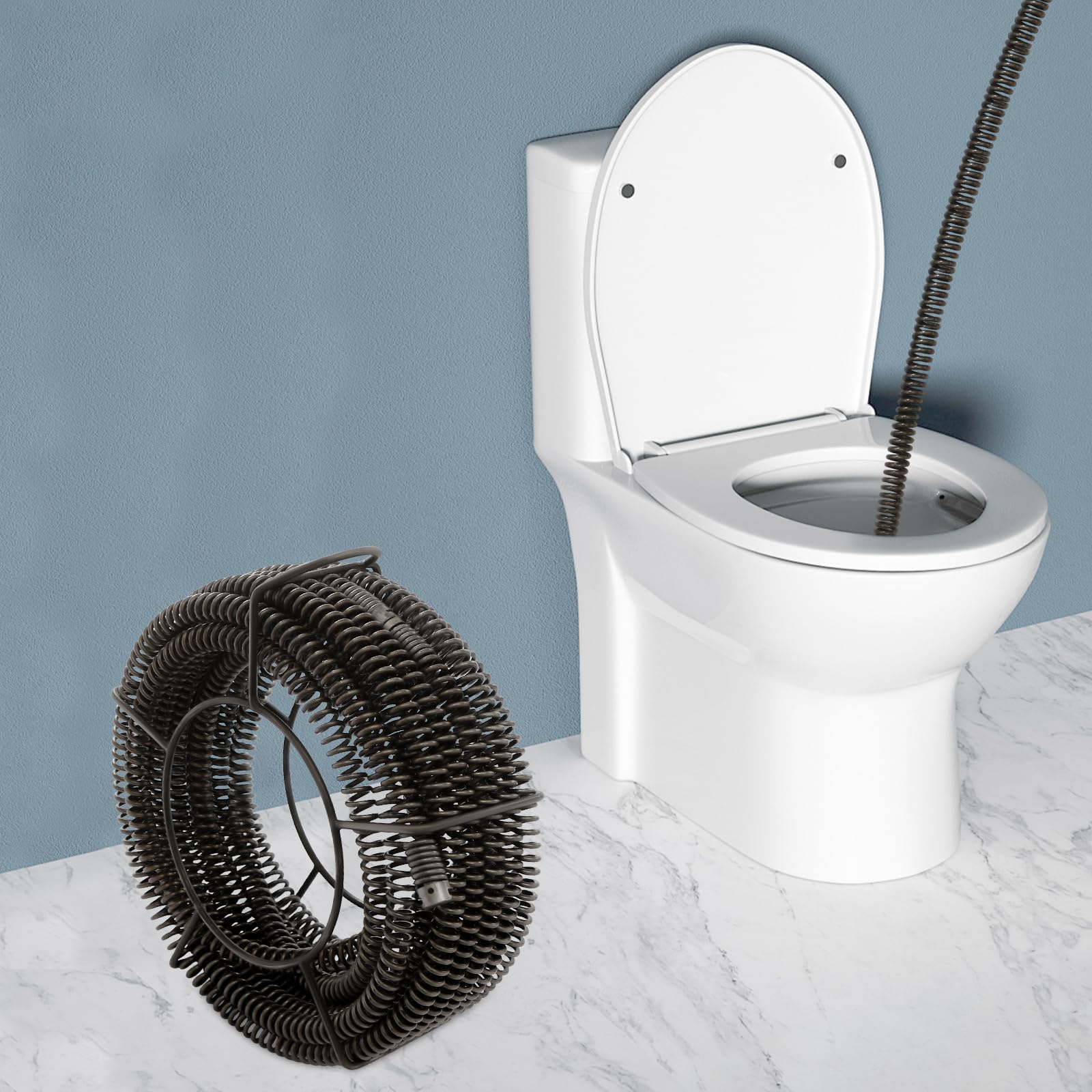 Juego de espirales de limpieza de tuberías de 14 m para tubos de 50 a 200 mm de diámetro con soporte, 4 piezas en espiral de resorte para dispositivo de limpieza de tuberías, desatascador para desagüe