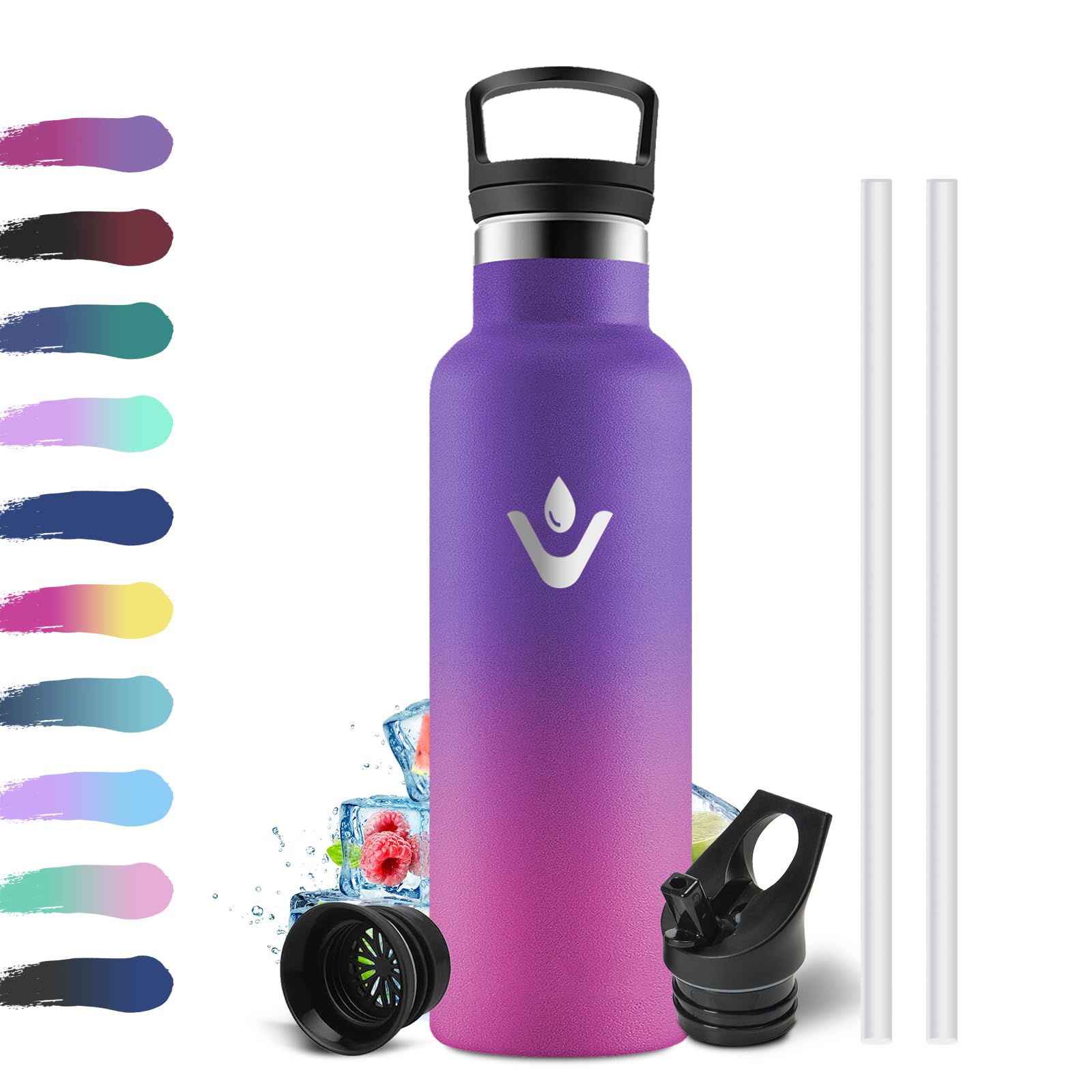 Thermosflasche 500ml, Thermoskanne mit Strohhalm, Trinkflasche Kohlensäure Geeignet, Metall Wasserflasche Doppelwandig Isoliert, BPA-Frei, für Kinder, Schule, Camping, Frauen, Männer, Wandern