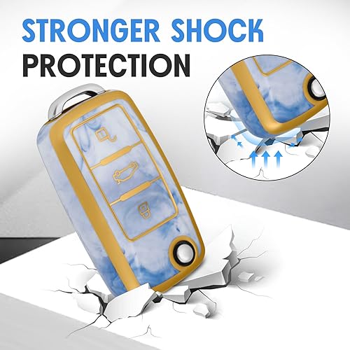 Miniatura 6 de Funda para llavero VW de 3 botones, funda de TPU suave premium compatible con Volkswagen Jetta Golf Polo MK8 Passat Tiguan Beetle (patrón celadón)