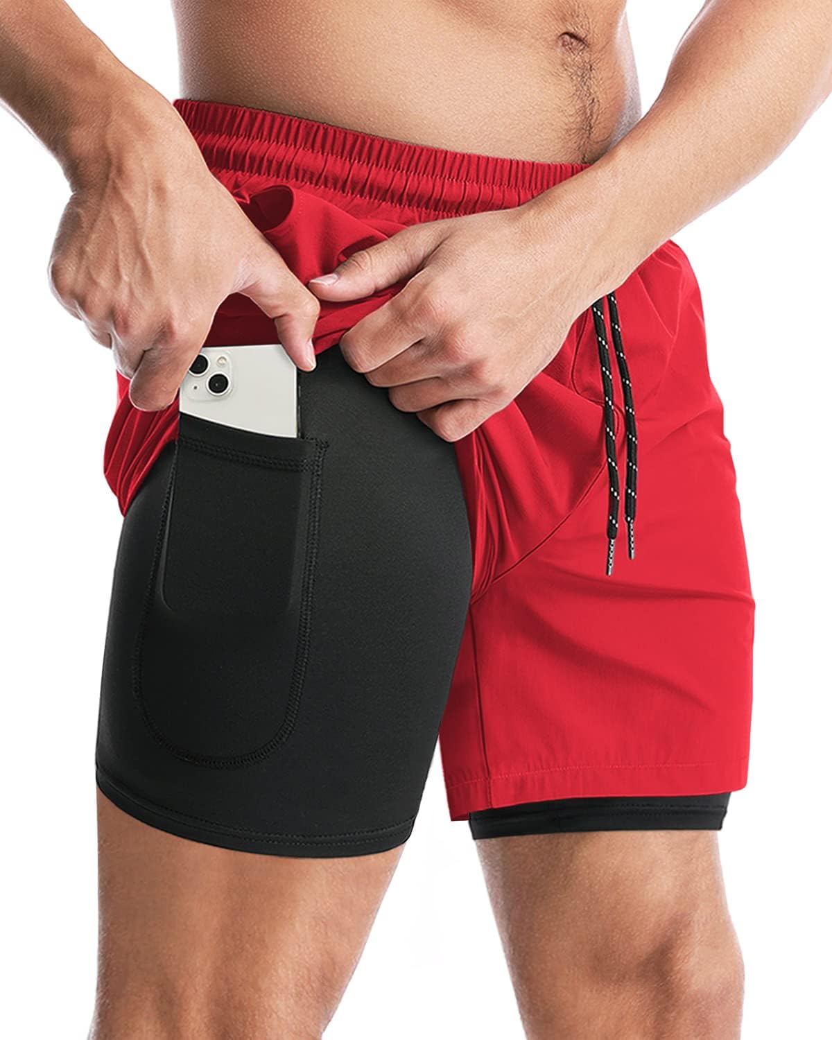 Aolesy Men's 2 in 1 Running Shorts 5" Workout Gym Athletic Shorts for Men Quick Dry Lightweight Training Shorts with Pockets