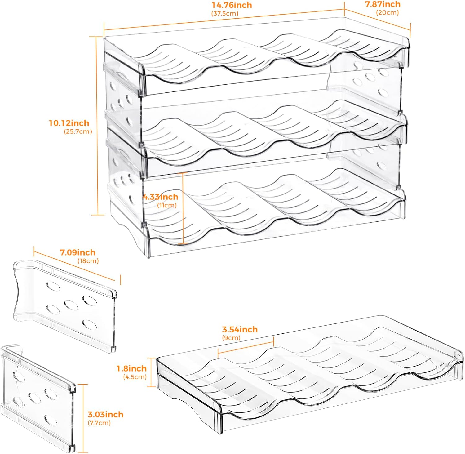 BoxedHome Plastic Water Bottle Organizer and Wine Rack Storage Holder for Inside Cabinet, Kitchen Countertop, Table Top, Pantry, Bars, Cabinets, Fridge - Clear (3 Tier 12 Containers)