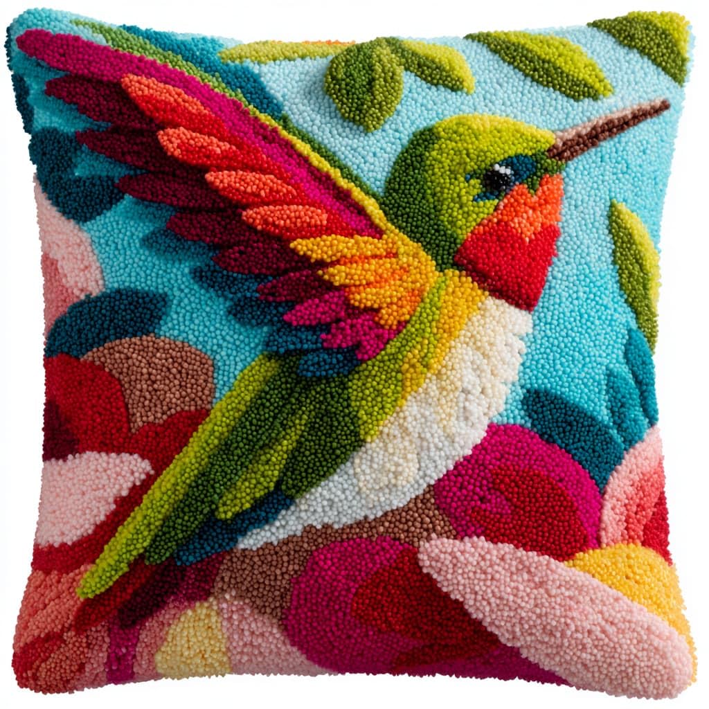 Taxpy DIY Latch Hook Pillow Kits, Birds and Flowers Pillow Cover with Preprinted Throw Pillowcase Crochet Yarns Embroidery Latch Hooking Cushion 17x17inch