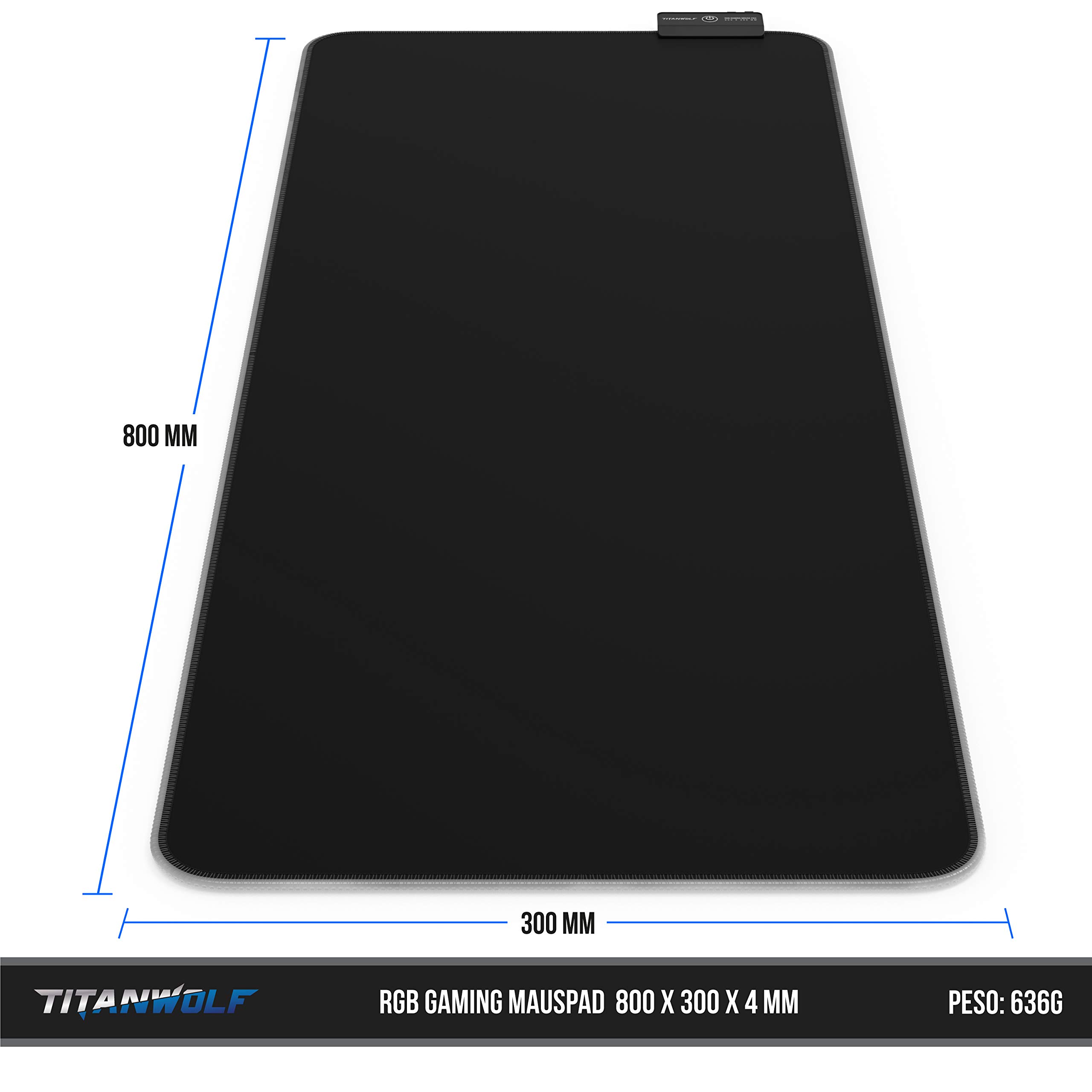 TITANWOLF - RGB Tappetino per Mouse da Gioco XXL - 800x300mm - 11 LED Colori e Effetti di Luce - Precisione e velocità - Lato Inferiore gommato - Lavabile