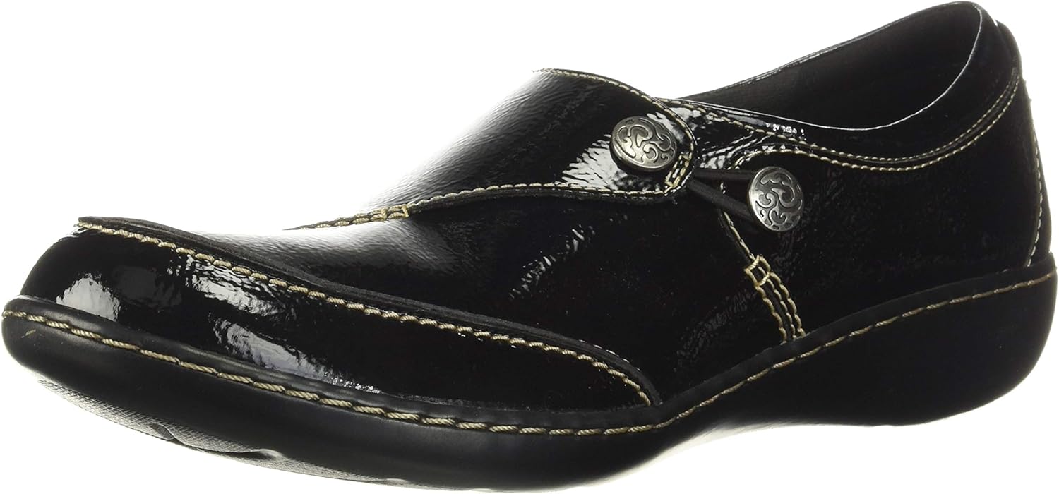 Clarks Women's Ashland Lane Q Slip-On Loafer, Black Patent 7 Narrow Black Patent