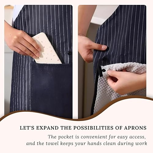 Miniatura 5 de Delantal con bolsillos para mujeres y hombres, diseño de espalda cruzada con toalla, lavable a máquina, delantal de cocina para cocinar, asar a la