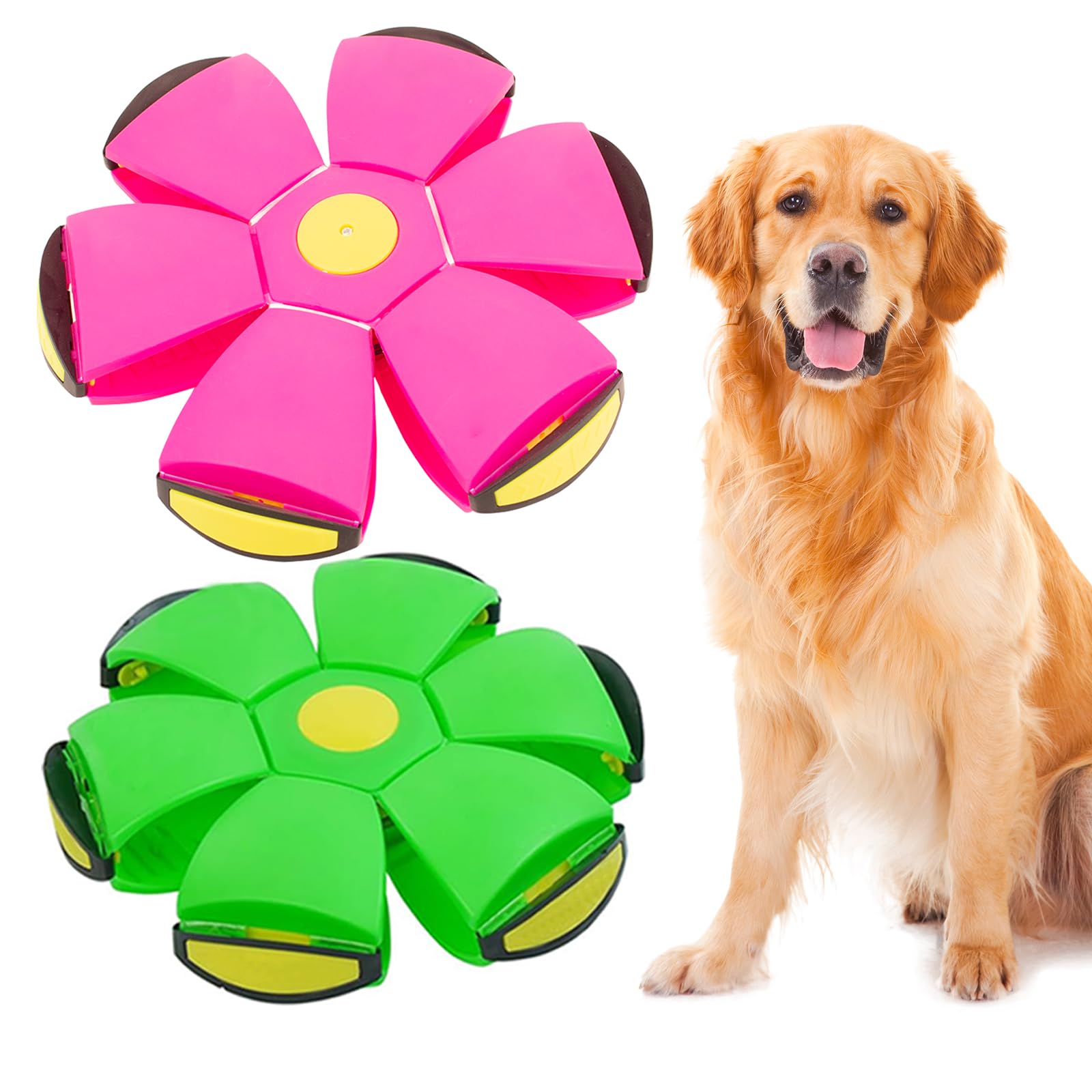Dog Flying Disc Pet Toy Flying Saucer Ball with 3 Light Outdoor Games Green Pink 2PCS