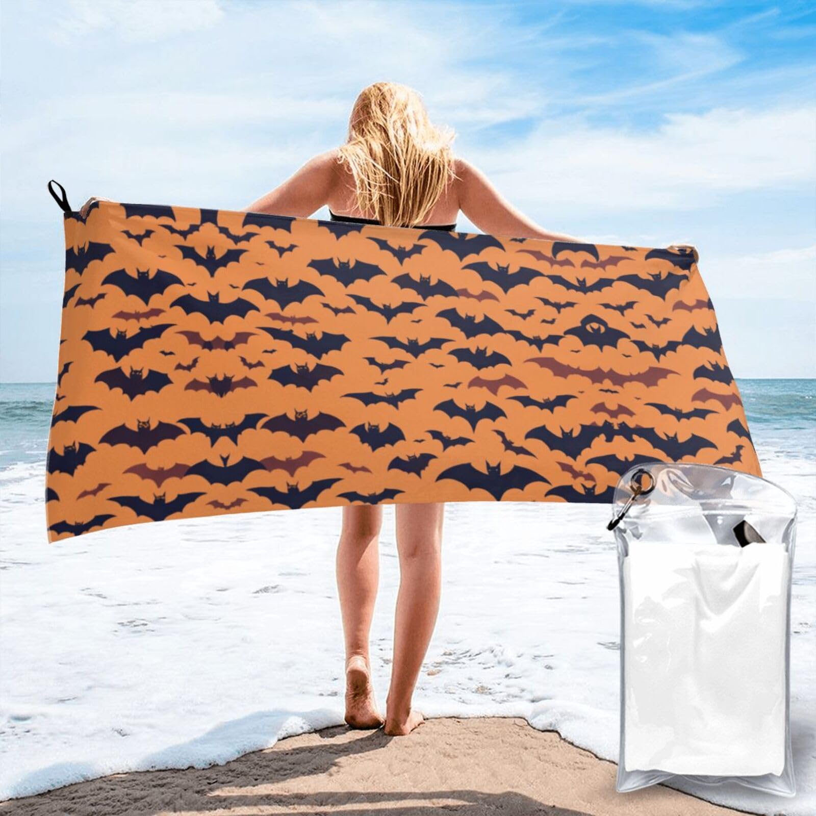 KAPPTYY Bat Pattern Print Quick Dry Towel Bath Shower Beach Wrap For Gym Vacation Adults