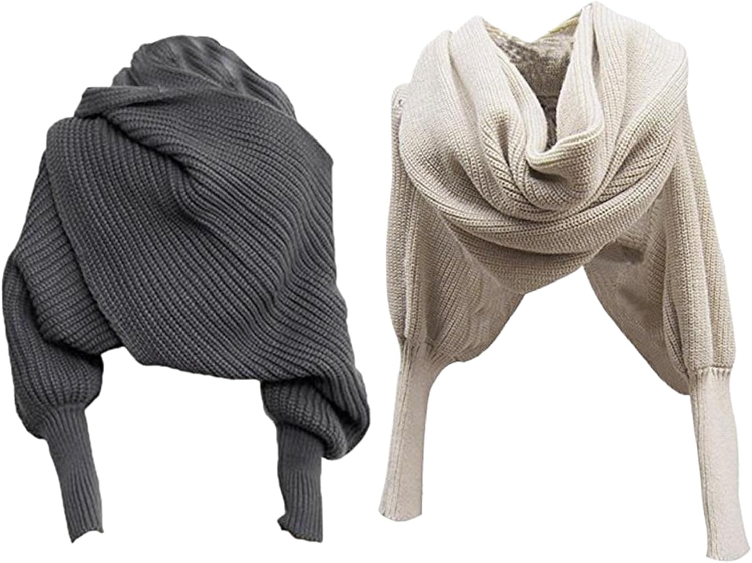 Shawl with Sleeves for Women 2Pcs Fashionable Winter Fall Scarf with Long Sleeve Soft & Warm Knitted Wrap Chunky Long Crochet Scarf for Autumn, Winter and Cold Weather for Daily Use