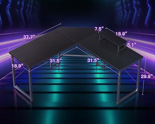 Miniatura 3 de Escritorio para juegos en forma de L, escritorio de esquina para computadora, mesa de escritorio para juegos de PC con soporte elevador de monitor