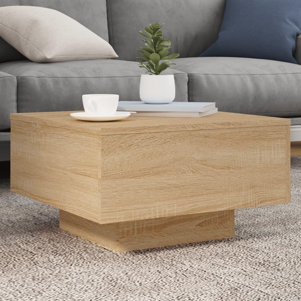 SXZenSpace Coffee Table with LED Lights Sonoma Oak 55 cm Square Engineered Wood Side for Living Room, Adjustable RGB Lighting, Modern Accent Furniture Sofa or Tea Corner